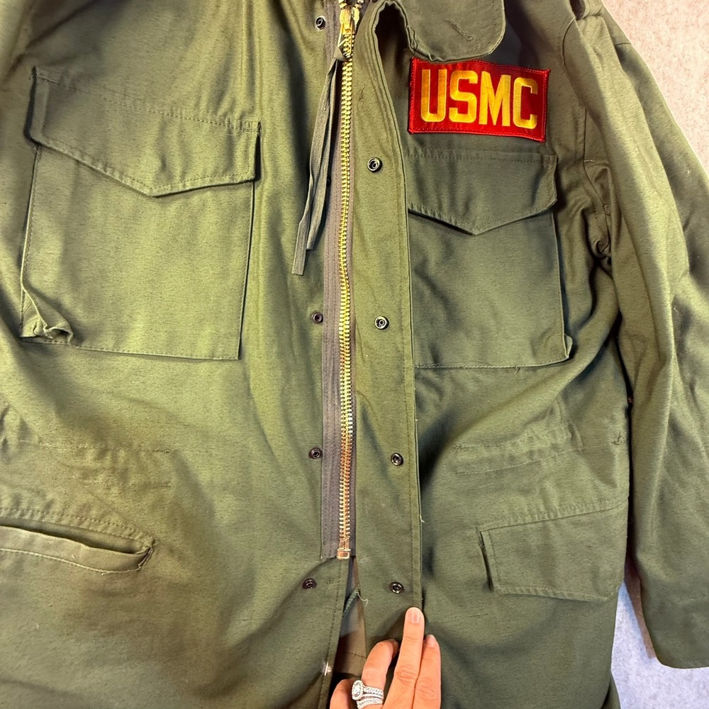 Tru-Spec Mens M-65 Field Jacket USMC Patch Olive Drab Green Military Coat Hooded - Picture 9 of 9